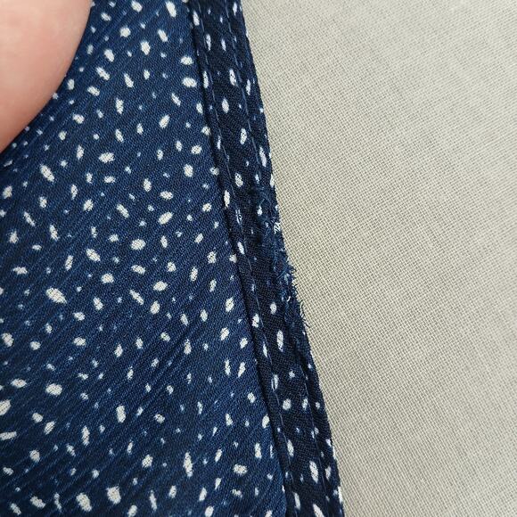 H&M Navy Speckle Ruffled Peplum Blouse 12 sheer retro 80s repaired LS - Picture 16 of 16